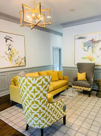 a living room with a couch and a table