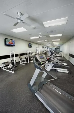 a view of a room with gym equipment