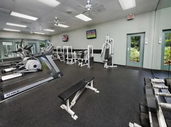 a view of a room with gym equipment