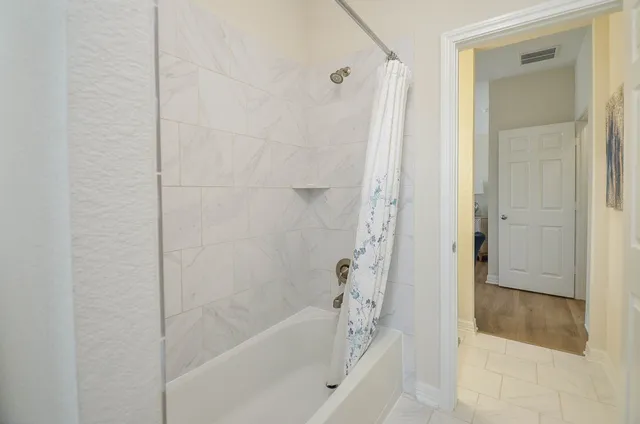 a bathroom with a bathtub