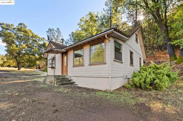a view of a yard with tiny play house