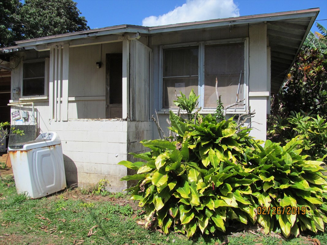 front view of a house with potted plants