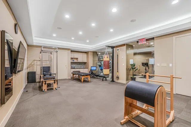 a view of a room with gym equipment