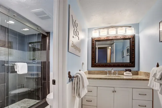 a bathroom with a sink a toilet and mirror