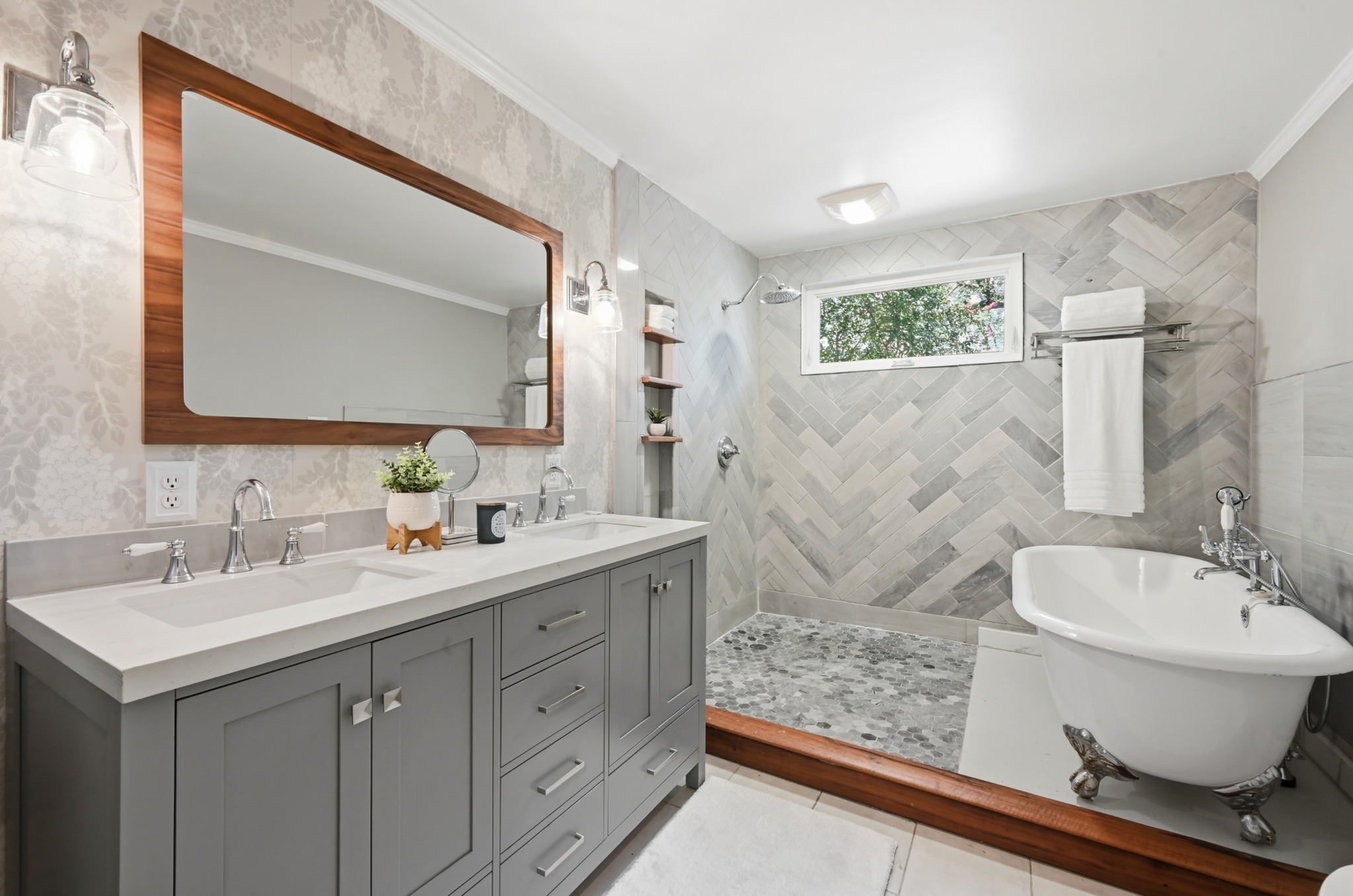 708 Shade Tree Drive Austin, TX 78748 - Photo 18 of 32 Amazing spa-inspired walk-in shower with a freestanding soaking tub and designer tile surround.