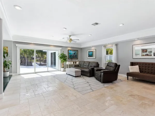 a living room with furniture and a view