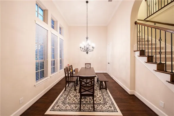 a dining room with furniture