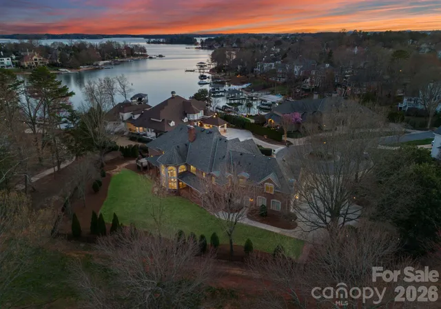 a view of a lake in middle of the town