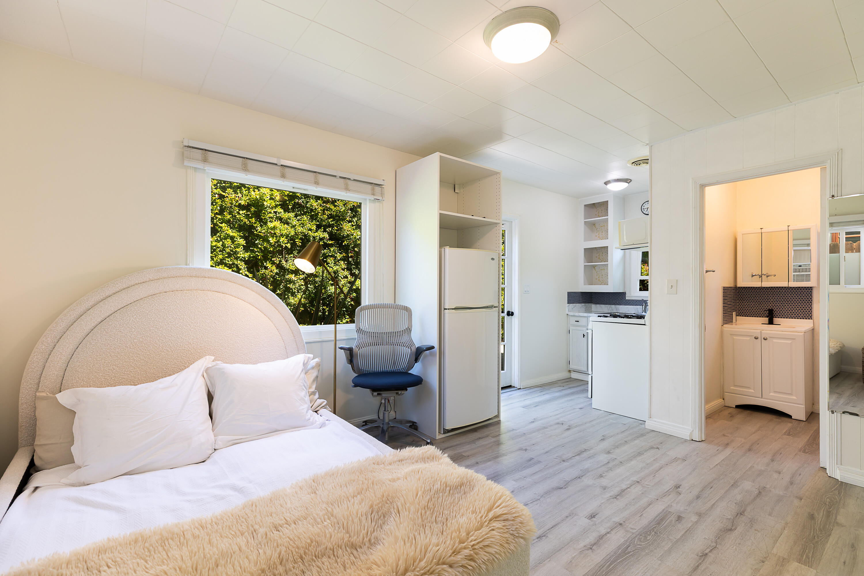 2166 East Valley Road Montecito, CA 93108 - Photo 24 of 30 a bed room with a bed and a view of kitchen