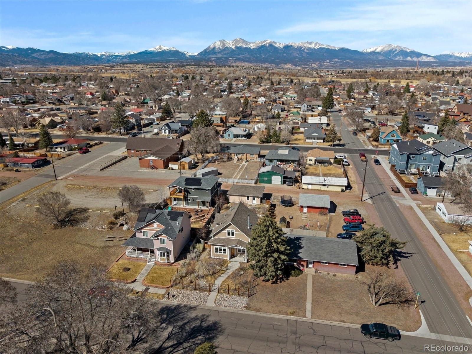 1208 E Street Salida, CO 81201 - Photo 44 of 50 an aerial view of a city with lots of residential buildings and mountain view in back