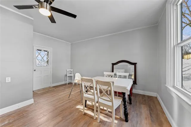 a table and chairs in a room