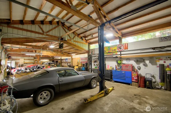 a car is parked in a garage