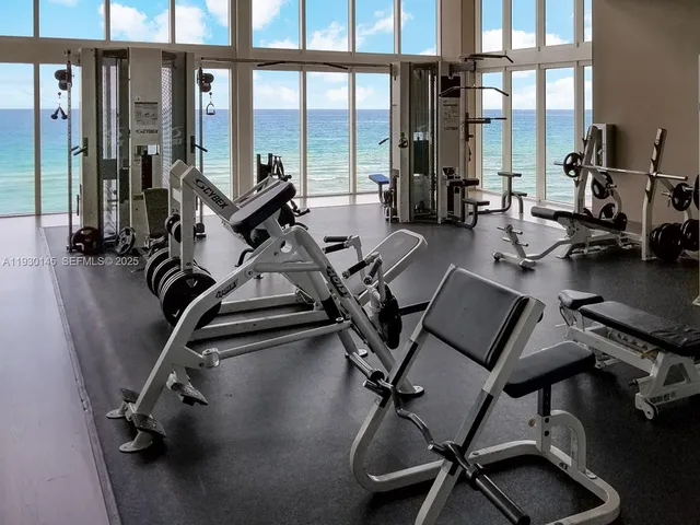 a view of a room with gym equipment