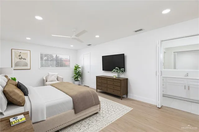 an empty room with a bathroom