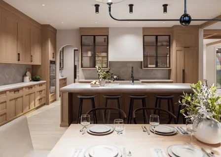 a kitchen with a table and chairs in it