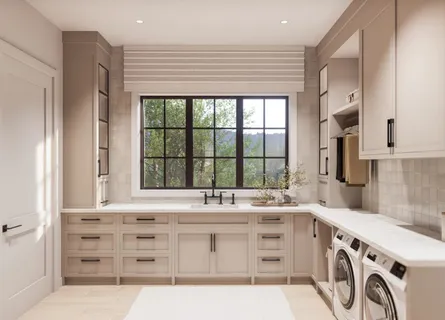 a bathroom with a sink double vanity and a window