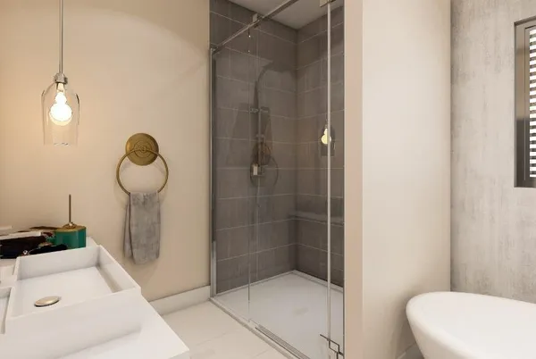 a bathroom with a shower
