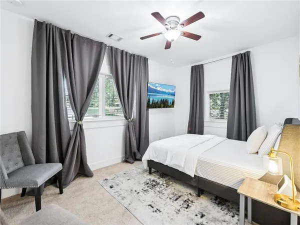 a room with a bed and a table