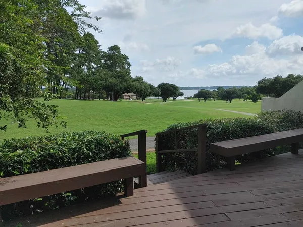 a view of a bench in the garden