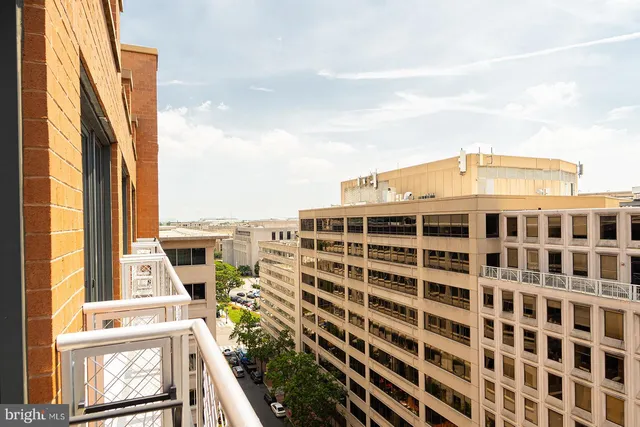 a view of a building with a large window
