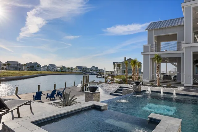 a view of a building with sitting area