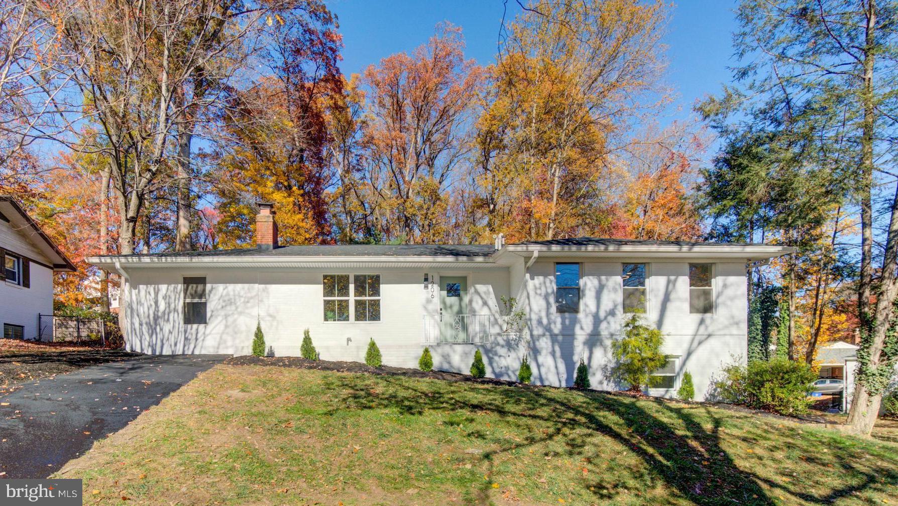 a view of a house with backyard and tree