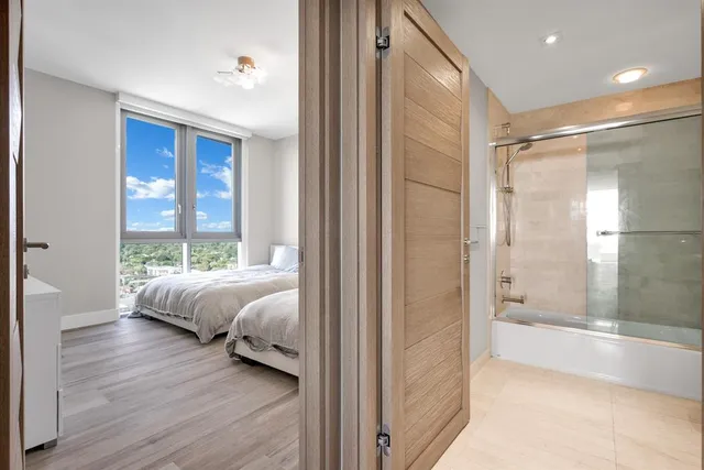 a view of a balcony with lake view and mountain view
