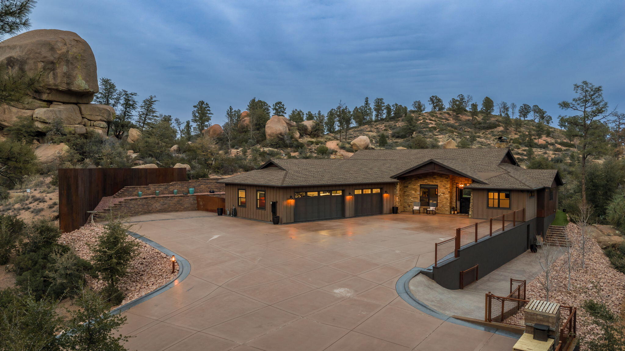 a view of a house with outdoor space and sitting area