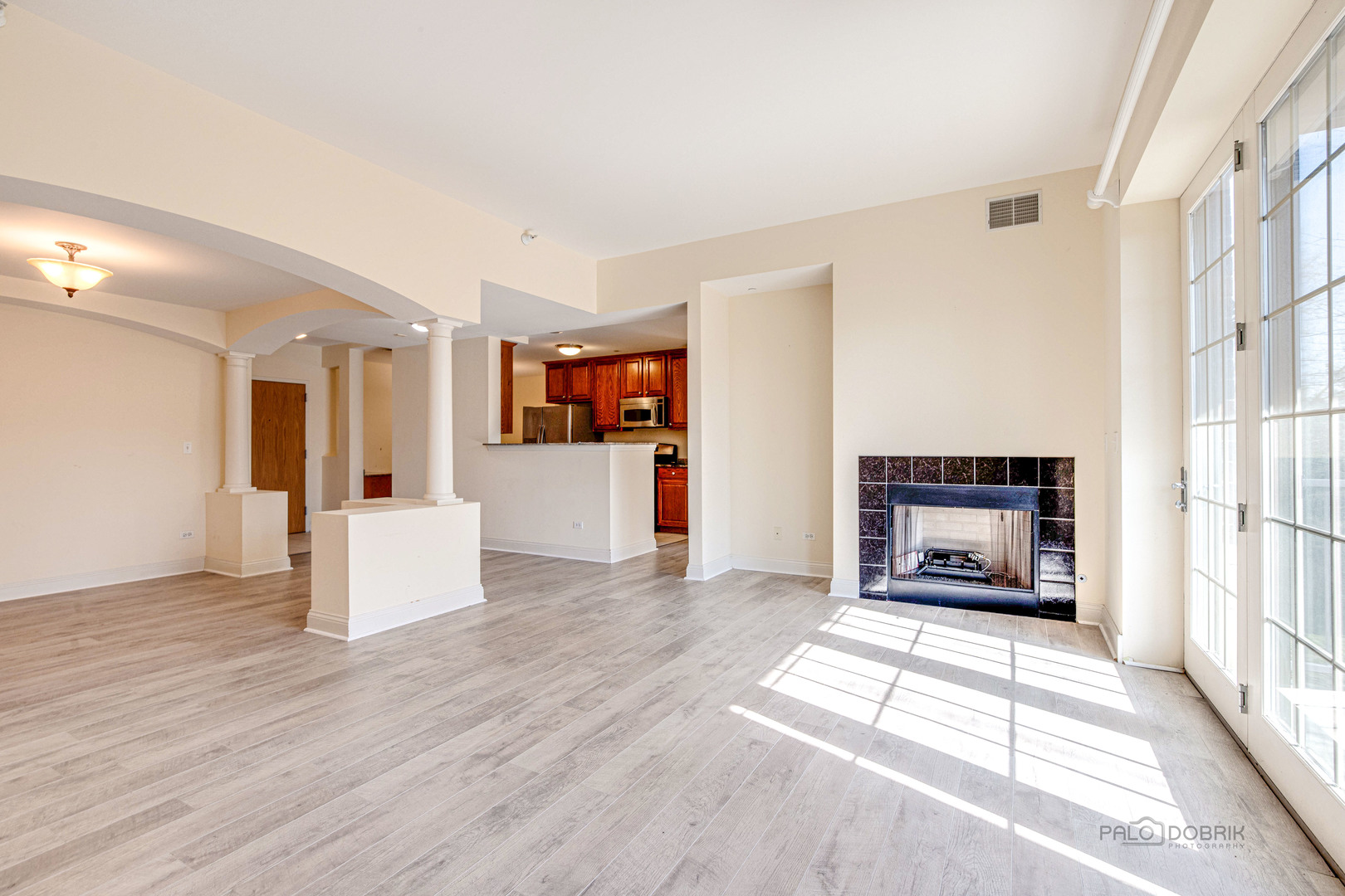 2700 Summit Drive, Unit 209 Glenview, IL 60025 - Photo 7 of 23 a living room with furniture and a fireplace