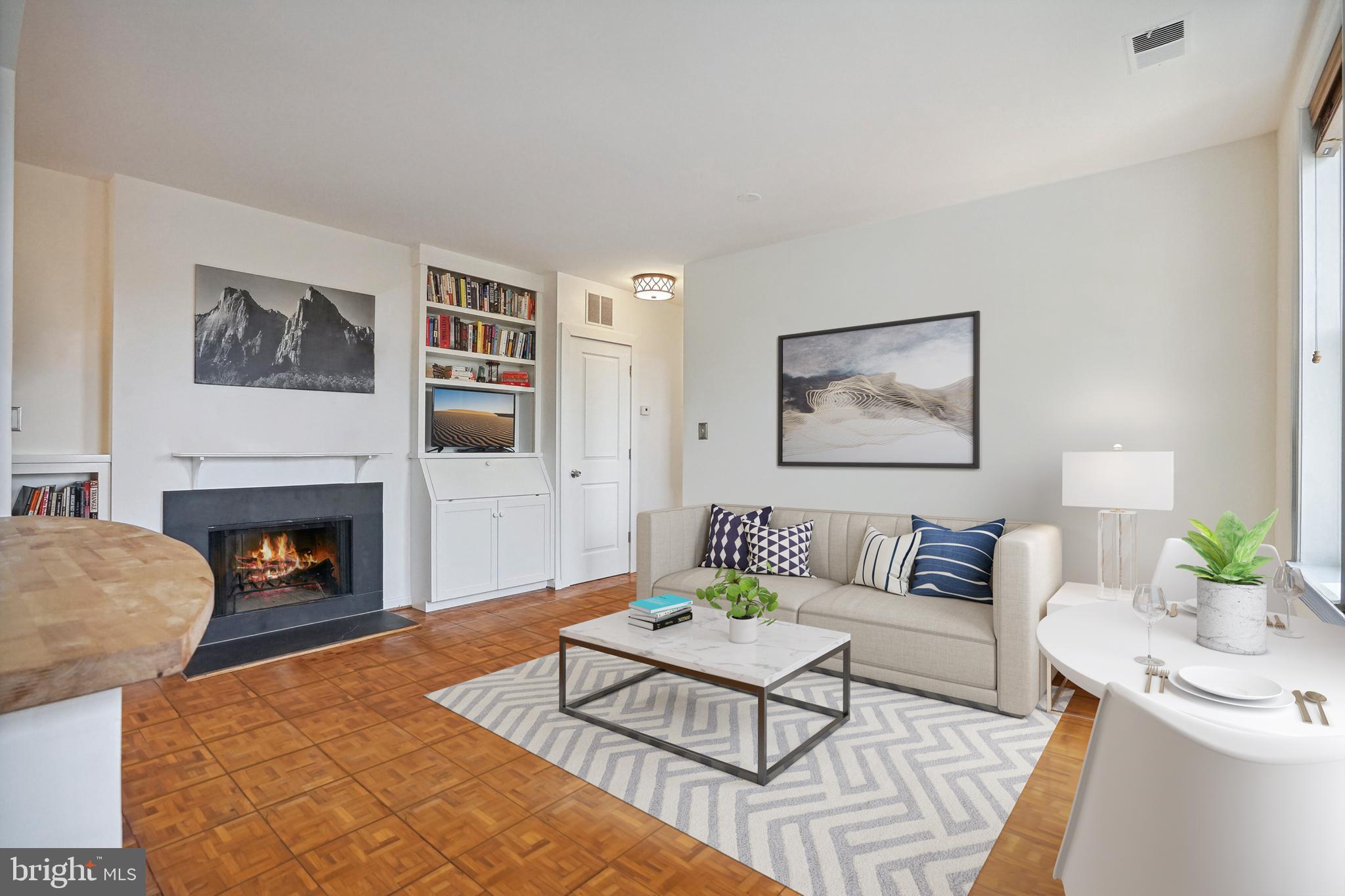 Sunlit living and dining room