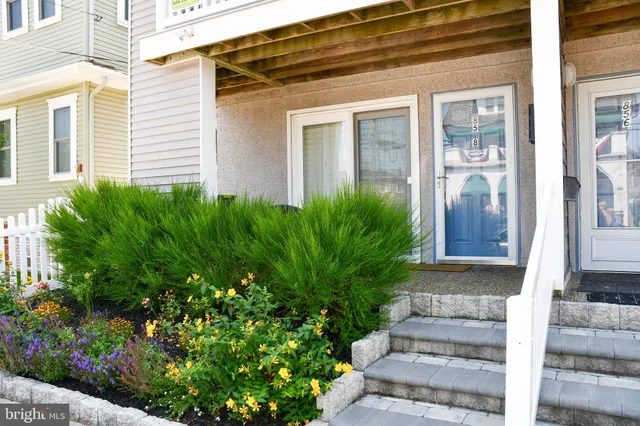 a front view of a house with plants