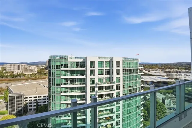 a view of a building from a balcony