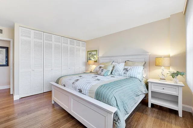 a view of a lake with a city