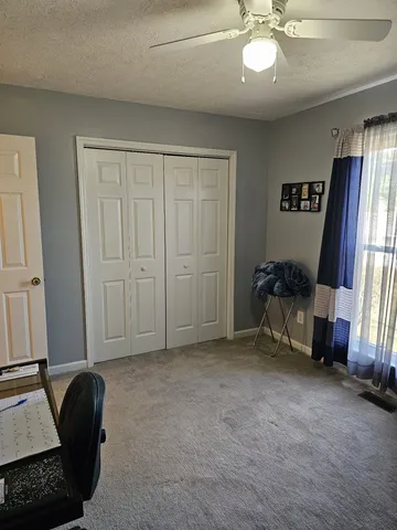 a view of livingroom with furniture and a ceiling fan