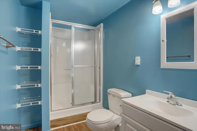 a view of a park with large trees