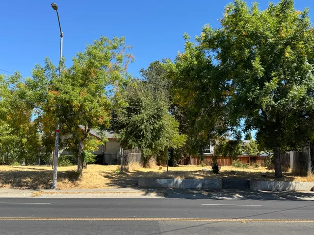 a view of a yard and car parked