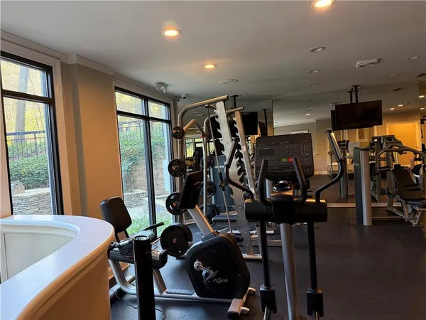 a view of a room with gym equipment