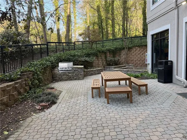 a view of a terrace with furniture