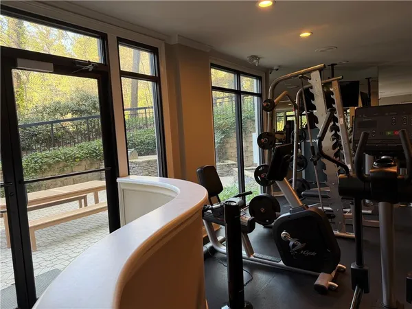 a view of a room with gym equipment