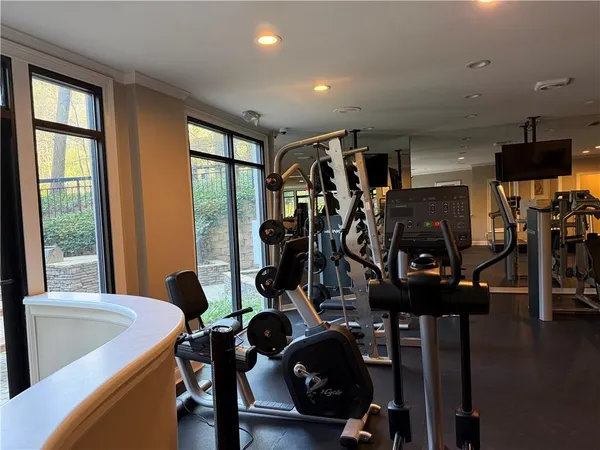 a view of a room with gym equipment