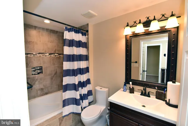 a bathroom with a sink a toilet a shower and a mirror