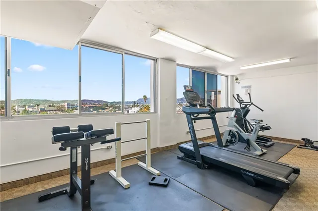 a view of a room with gym equipment