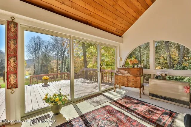 a balcony with furniture