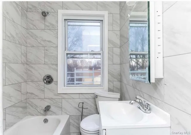 a bathroom with a sink mirror toilet and bathtub