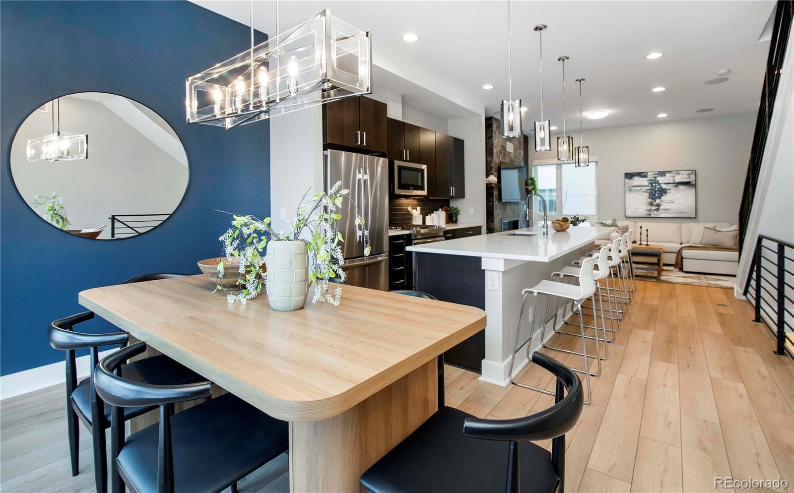 a view of a dining room and livingroom