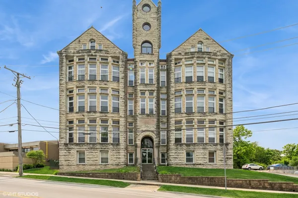 a front view of a building