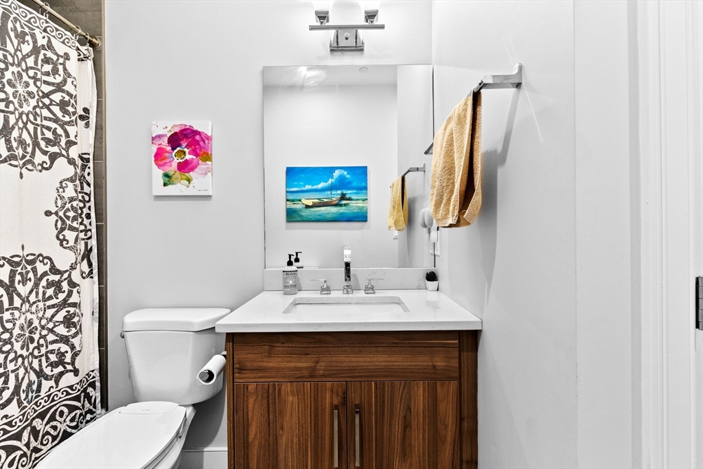 17 Centre Street, Unit 2 Boston, MA 02119 - Photo 29 of 34 a bathroom with a sink vanity mirror and toilet