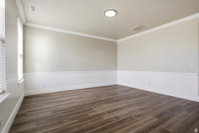 4496 West 11800 South South Jordan, UT 84009 - Photo 6 of 33 Spare room featuring ornamental molding, dark wood-style flooring, and wainscoting
