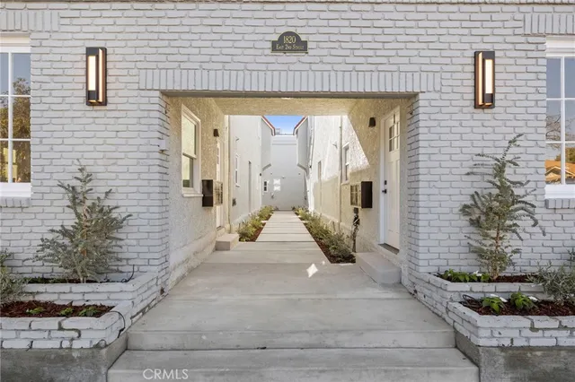 a hallway with windows