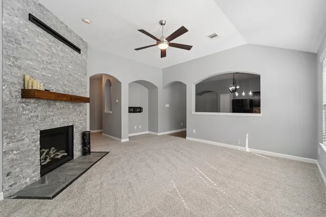 a view of a livingroom with a fireplace